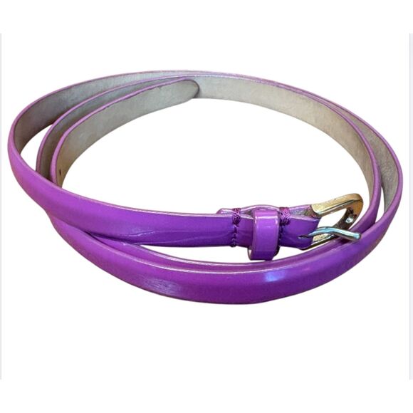 J. Crew Fuchsia Bright Purple Patent Leather Skinny Belt size Medium - Picture 1 of 7